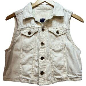 Madewell Womens Button Up Cropped Denim Vest Sleeveless Size Small Light Beige
